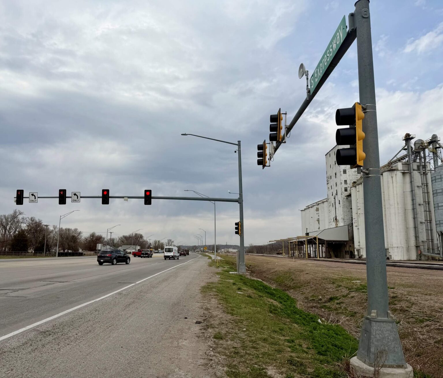Traffic signal mast arm over a highway